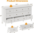 RoyalCraft White Dresser for Bedroom with 9 Drawers, Fluted Painted Wood Chest of Drawers, Modern TV Stand Storage Cabinet for Living Room, Hallway