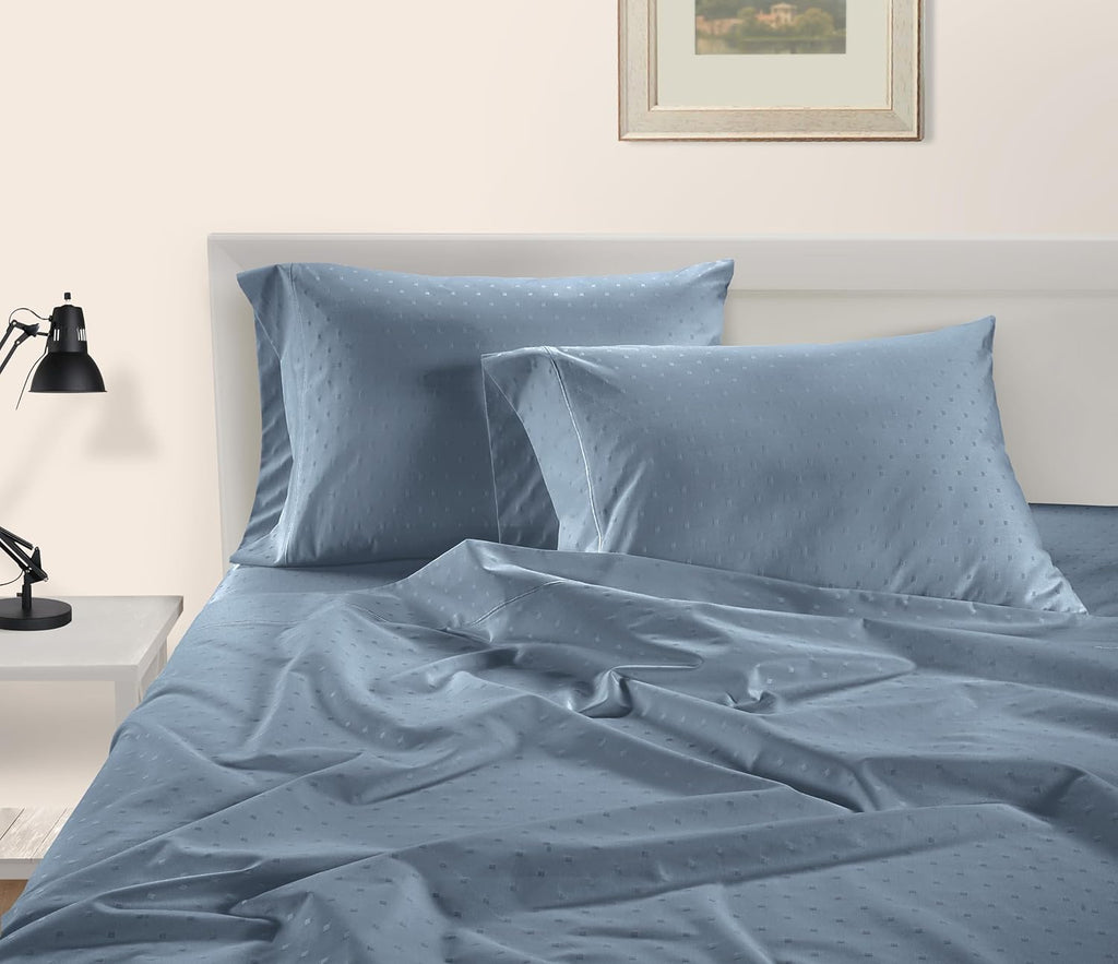 LANE LINEN Pillow Case Covers King, Set of 2, 100% Egyptian Cotton Sateen, Soft Cool & Smooth 1000 Thread Count Pillow Cases - Swiss Dot - French Blue