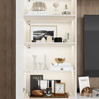 WOODTIME White 114" Large Wall Unit Entertainment Center with Bookshelves, Lights and 18 Shelves, Modern 4-Piece TV Stand Media Console Table with Bridge Cabinet for Living Room & Home Theater