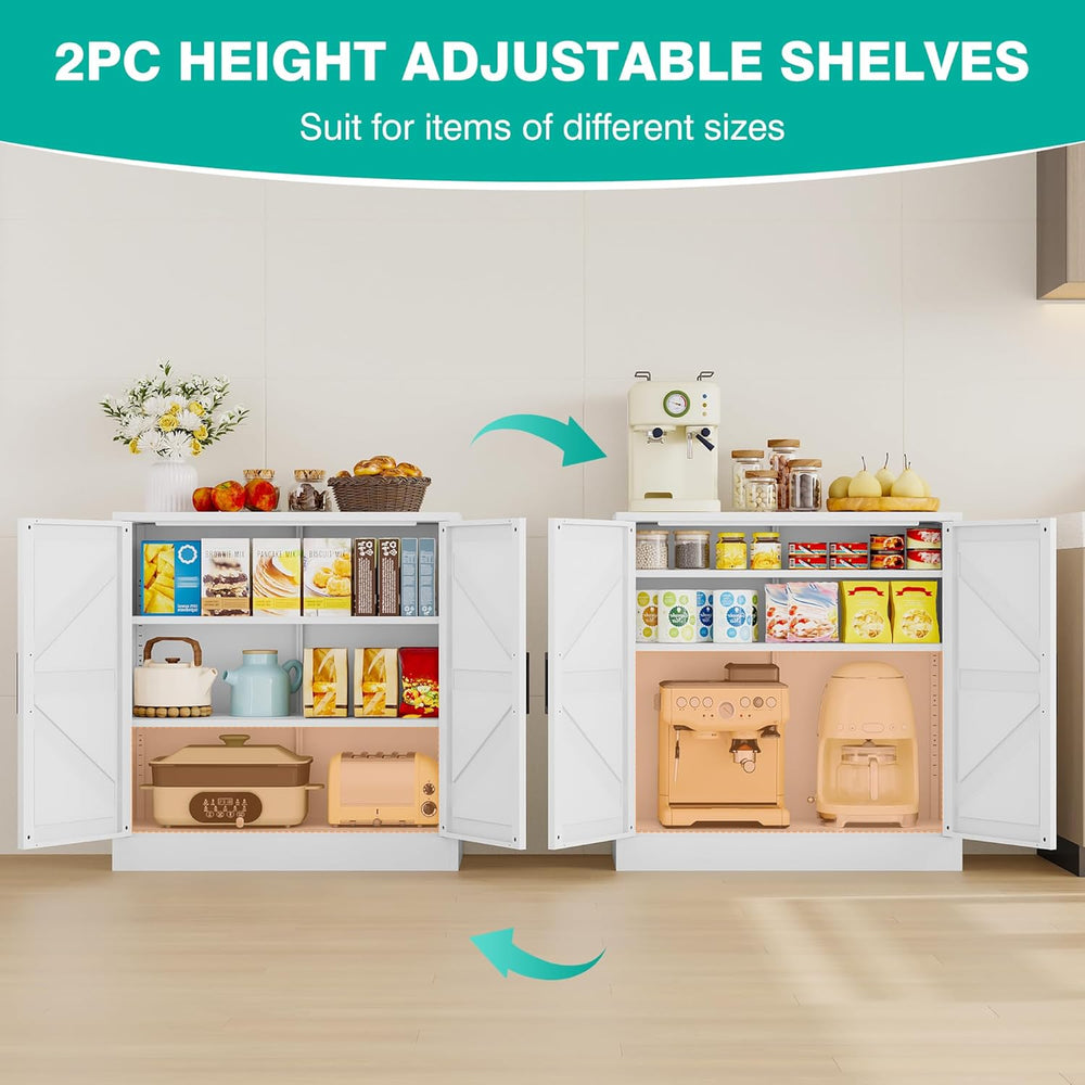 White Storage Cabinet with Doors and Adjustable Shelves,36" Farmhouse Fo...