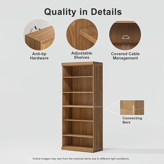72" Wooden Book Shelf, 5 Shelf Bookcase, Modern Bookshelf with Adjustable Shelf for Home Office, Study Room, Oak