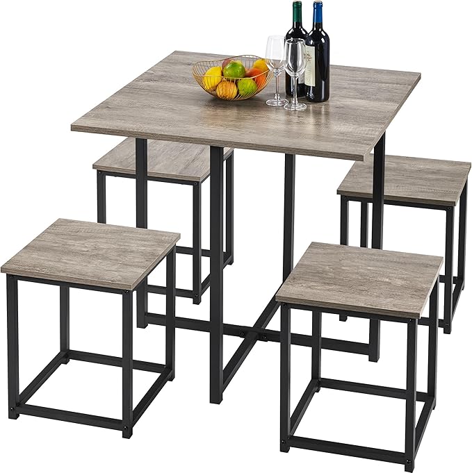 Yaheetech Dining Table Set for 4 Industrial Kitchen Table with 4 Chairs, Spac...