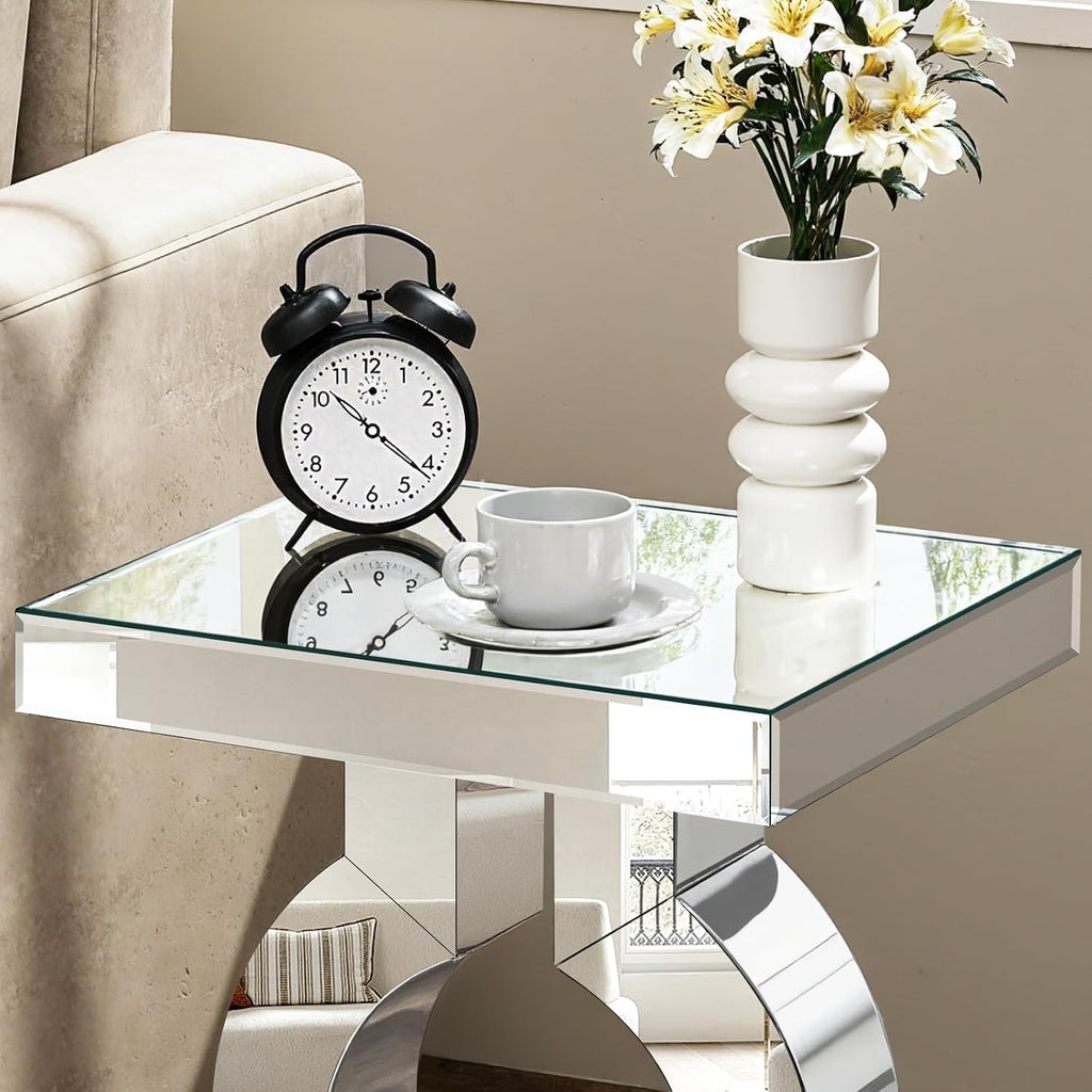 Mirrored End Table, Silver Side Accent Table, Small Mirrored Coffee Table for Living Room, Bedroom, 16"x12"x23"