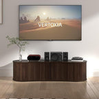59" Fluted TV Stand with Sliding Tambour Door, Mid Century Modern Wood Media Console with Storage Cabinet, Entertainment Center for Living Room (Walnut)