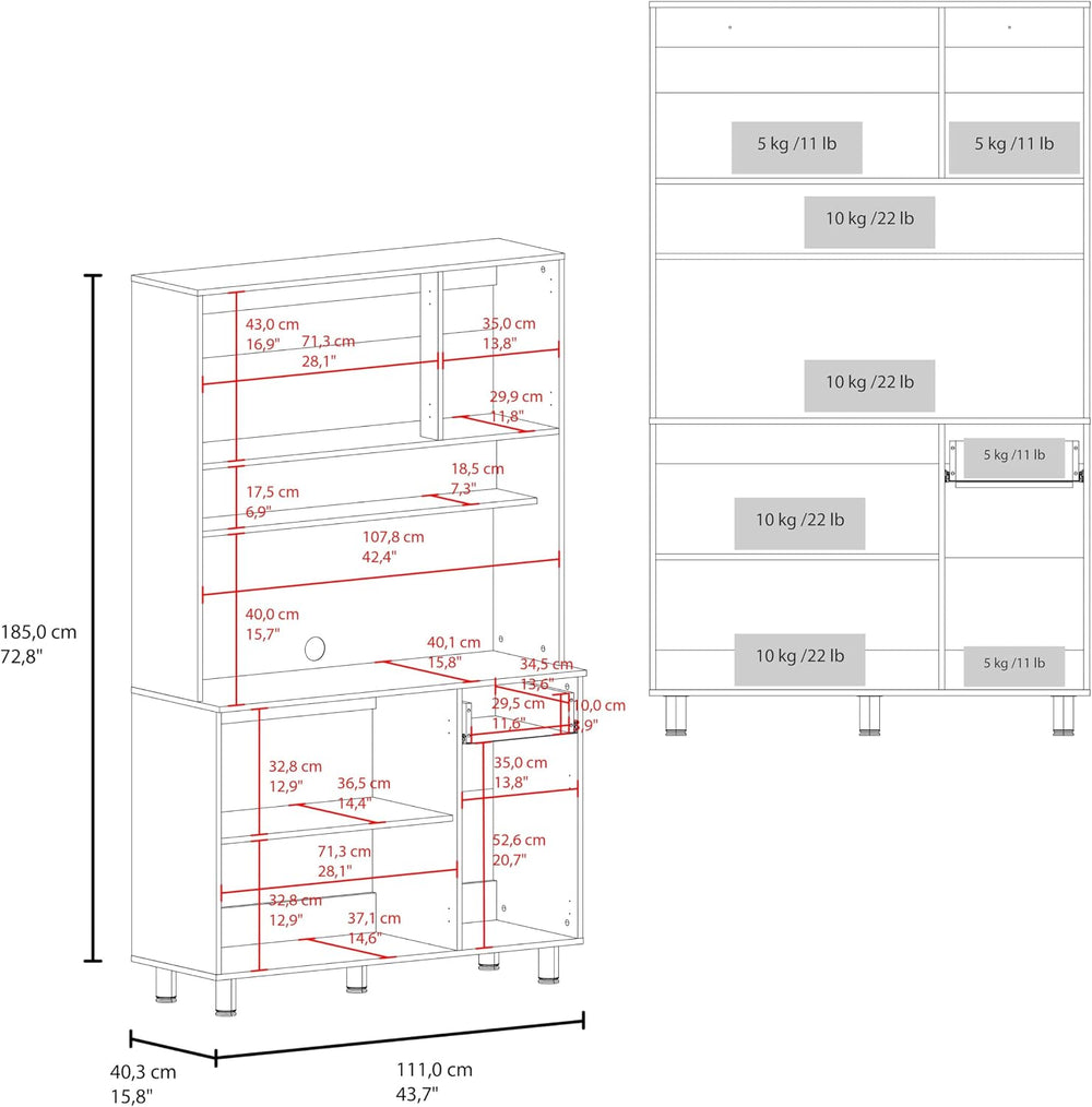 DEPOT E-SHOP 44" Lehr Pantry Cabinet with Ample Storage, Spacious Shelve...