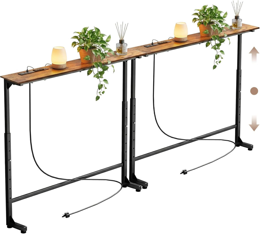 Adjustable Height Narrow Sofa Table with Built-in Power Outlets, 70" Lon...
