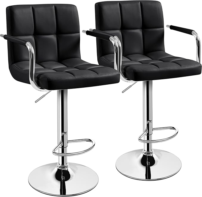 Yaheetech Bar Stools Set of 2, PU Leather Height Adjustable Swivel Barstools,...