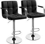 Yaheetech Bar Stools Set of 2, PU Leather Height Adjustable Swivel Barstools, Hydraulic Kitchen Counter Height Bar Chairs with Armrest and Back for Kitchen, Dining Room, Black