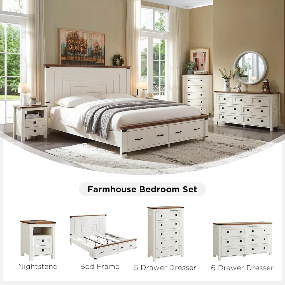 T4TREAM 54" Wide Farmhouse 6-Drawer Dresser for Bedroom, Antique White