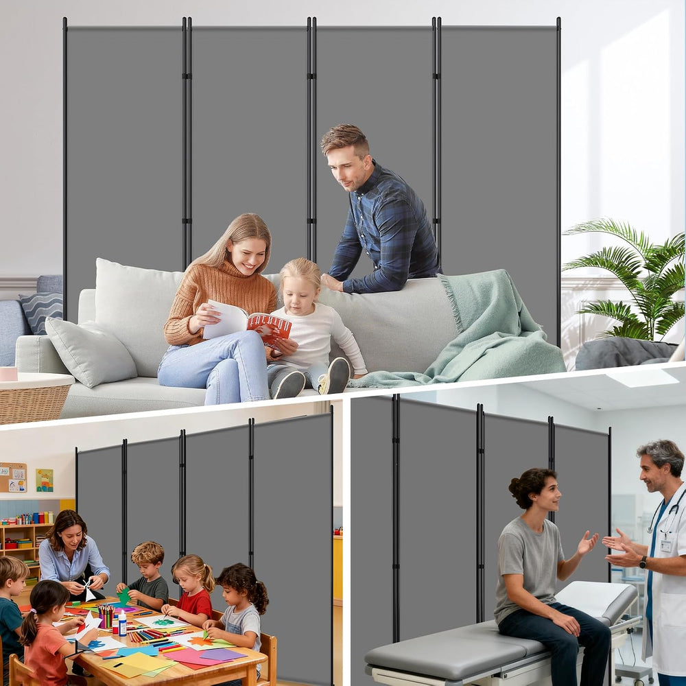 AKTOP 4 Panel Room Divider, 88" W x 6FT Fabric Folding Privacy Screen, Grey