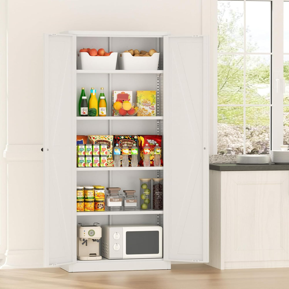 Greenvelly Metal Pantry Cabinet, 63” White Kitchen Pantry Cabinet with Doors ...