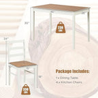 NAFORT Dining Table Set for 4, Solid Wood Kitchen Table and Chairs, Farmhouse Dinette Set w/Apron, Rubber Wood Legs, Mid-Century Modern Dining Room Table and 4 Chairs for Kitchen, Restaurant