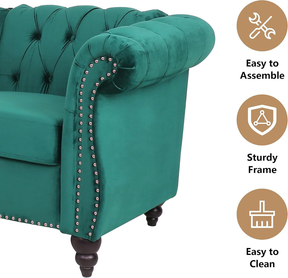 Velvet Sofa Couches Set, 3-Piece Mid Century Modern Upholstered Couch with Cu...