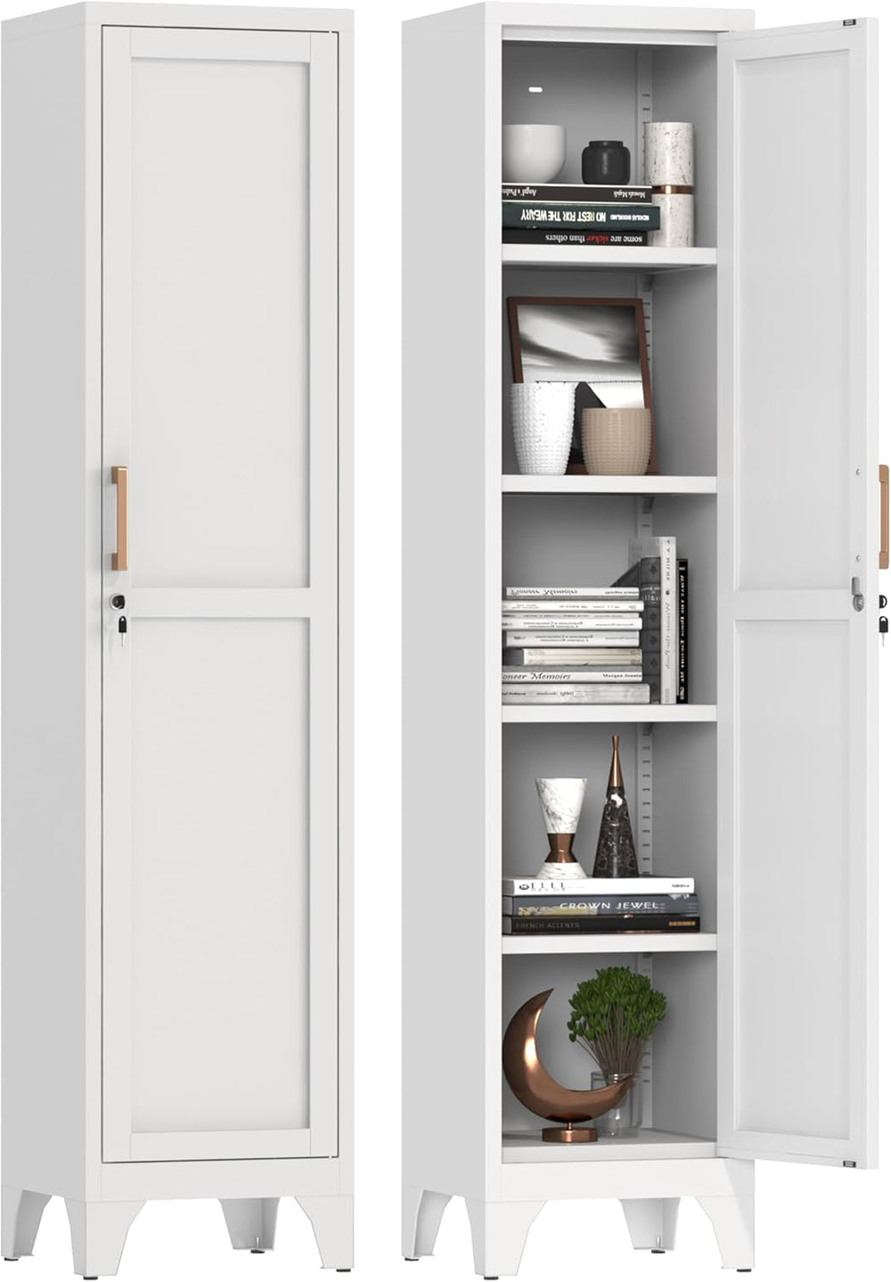 67" Tall Narrow Storage Cabinet Metal Bathroom Cabinet with Lockable and...