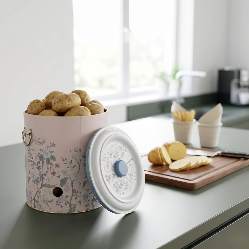 MARIA ROMA Metal Potato and Onion Storage Bin Set of 3 with Garlic Keeper - V...