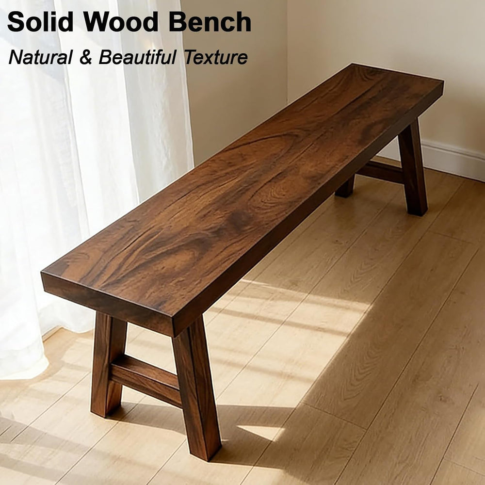 Solid Wood Bench, Rustic Farmhouse Entryway Bench, Bed Bench with Angled Legs...