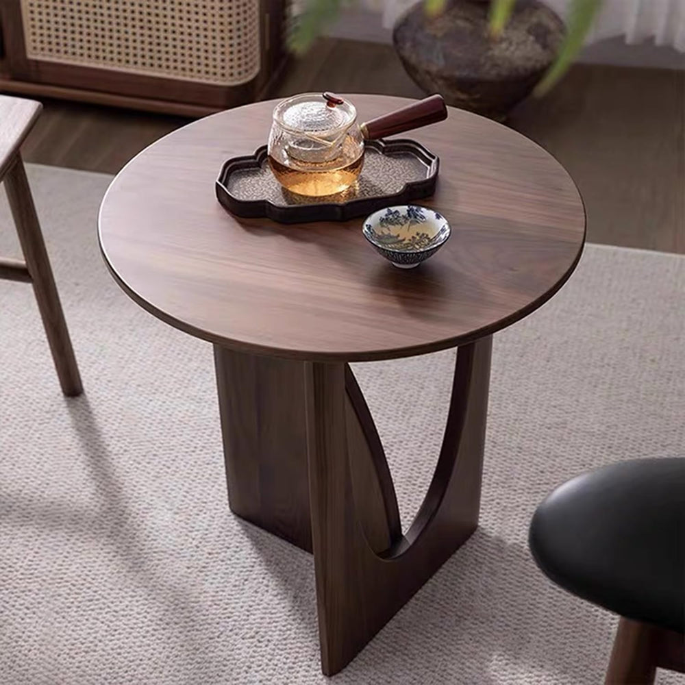 YUNMUAIR-Solid Wood Side Table Round End Table in Walnut Finish Wood Tabletop...