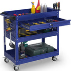 3-Tier Rolling Utility Cart, Metal Heavy Duty Utility Cart on Wheels with Lockable, 330 lb. Load Large Storage Capability Tool Cart for Garage, Warehouse, Repair Shop（Blue）