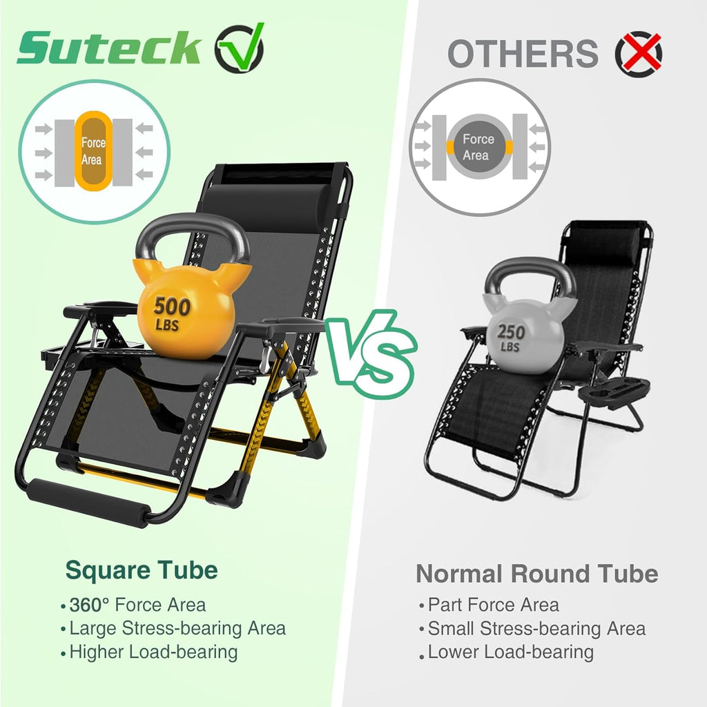 Suteck Oversized Zero Gravity Chair,33In XXL Outdoor Recliner Chair w/Removable Cushion&Headrest, Camping Lounge Chair w/Upgraded Lock&Footrest, Reclining Patio Chairs for Indoor Outdoor,500LBS