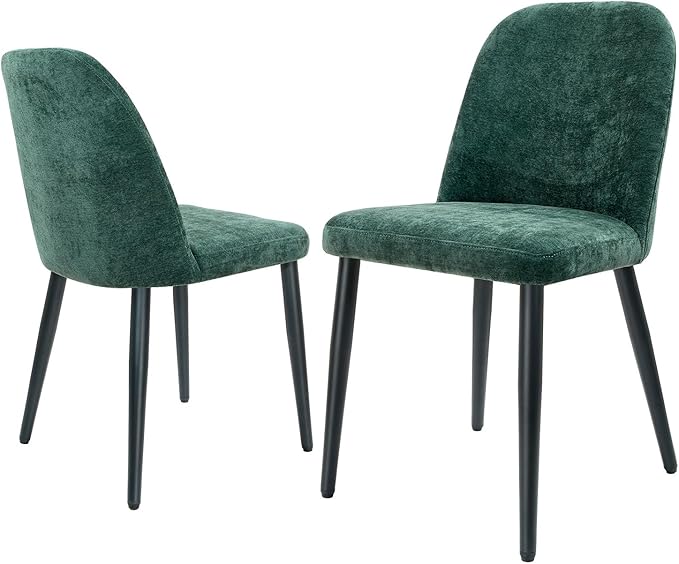 Upholstered Dining Chairs Set of 2 Modern Kitchen Chairs Chenille Fabric Dining Room Chairs High-Back Padded Dining Chairs with Metal Legs for Kitchen Dining Room Restaurant Cafe Hotel, Green