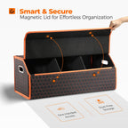 Car Organizers and Storage - Trunk Organizer for Suv Car,Car Trunk Leather Storage Box,Extra Large,Magnetic Lid,Collapsible and Adjustable
