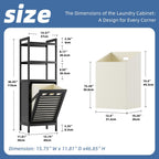 HITNET Tilt Out Laundry Hamper, Bamboo Bathroom Cabinet with Pull Out Removable Bag and 3 Tier Storage Shelves, 8.5 Gallon Clothes Basket with Metal Handle, Black