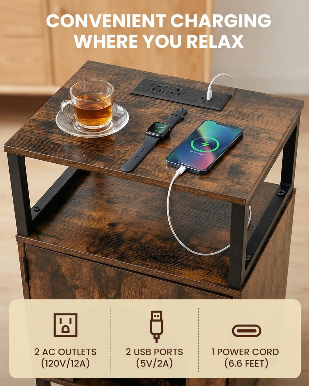 Cat Side Table with Charging Station & Storage Shelf, Small End Tables wi...