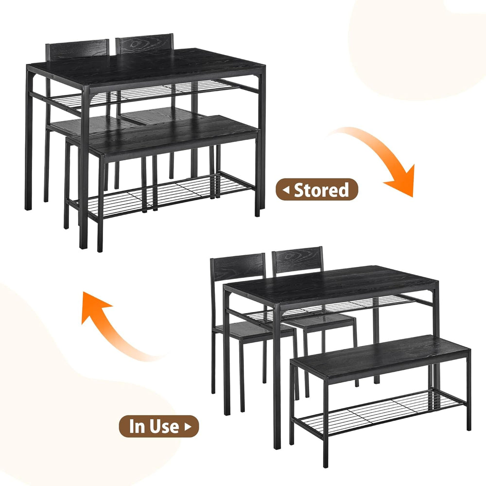 VECELO Kitchen Dining Room Table with 2 Chairs & Bench, Compact Space-Sav...