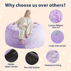 5FT Bean Bag Cover for Stuffed Animals Machine Washable, Gaming Bean Bag Chairs for Adults Teens Girls, Lovely Cute Bean Bag Storage Stuffed Animal, Purple