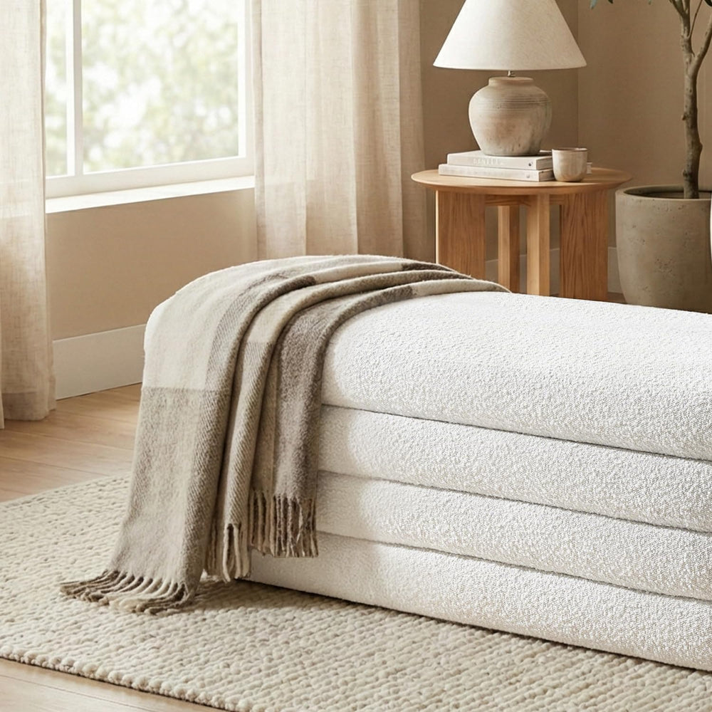 Krcix Boucle Storage Ottoman Bench for Bedroom 49.2 Inch Upholstered,Ivory | ...