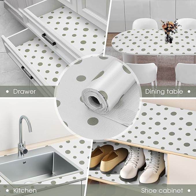 Beautysaid Shelf and Drawer Liner for Kitchen Cabinet, Non Adhesive Non Slip Shelf Paper Waterproof Washable Thickened for Dresser Pantry Shelve Bathroom Protector Liner(Polka Dot,12 in x 30 FT)