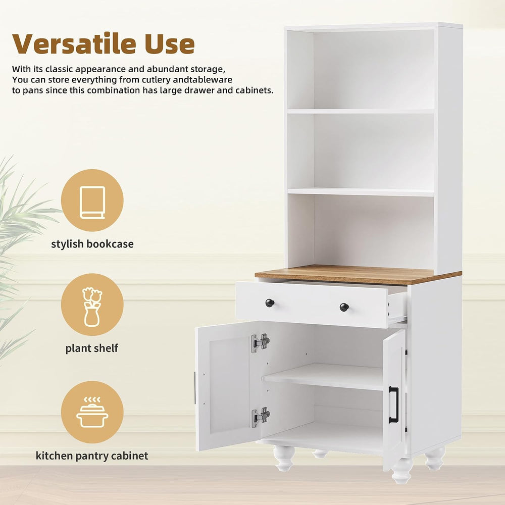 Modern Kitchen Pantry Cabinet with Adjustable Shelves, Farmhouse Storage Cabi...