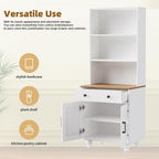 Modern Kitchen Pantry Cabinet with Adjustable Shelves, Farmhouse Storage Cabinet with 4 Solid Wood Gourd-Shaped Legs, Elegant 5 Tier Bookshelf with Drawer for Living Room, White