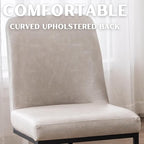 Grey PU Leather Dining Chairs Set of 2 Mid Century Modern Comfortable Dining Room Chair with Curved Backrest, Upholstered Kitchen Side Chairs with Black Metal Legs
