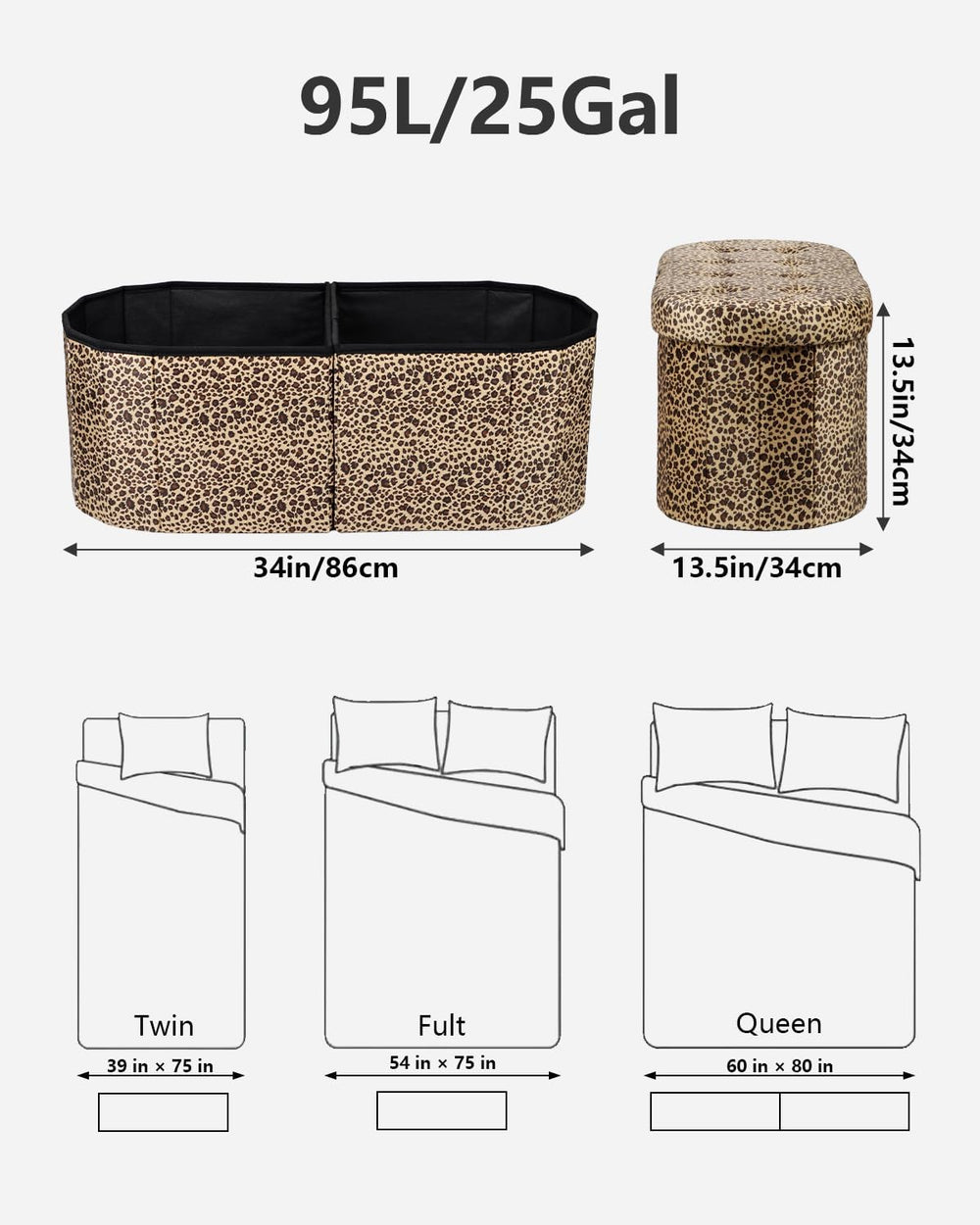 AmasSmile Oval Ottoman Storage Bench,34" Leather Folding Chest,Leopard |...