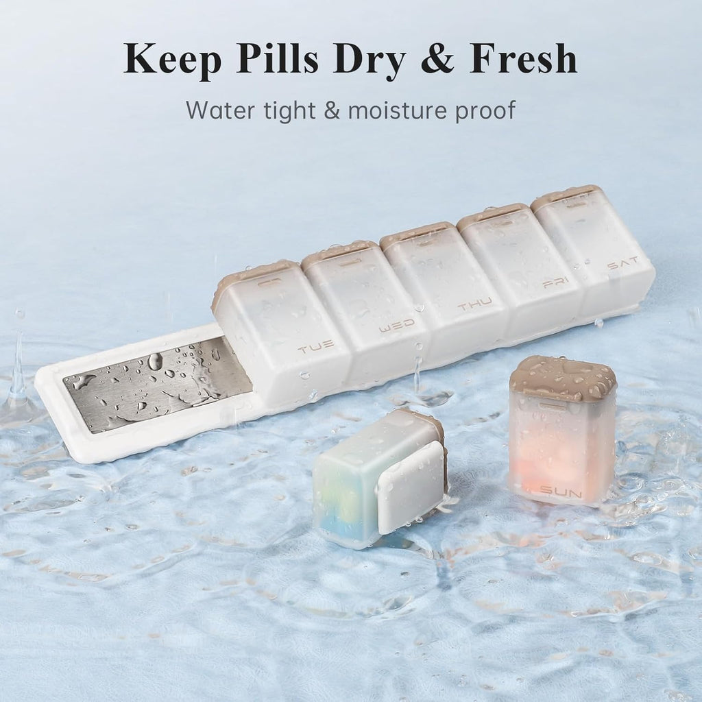 Weekly Pill Organizer Magnetic, Removable Pill Box 7 Day 1 Time a Day, Large Pill Case Travel, Week Once Daily Medication Dispenser, Medicine Container Holder for Supplement Vitamin, Brown