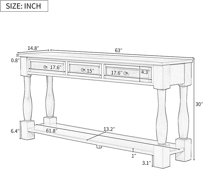 Merax Wood Farmhouse Entry Way Hallway Table with Drawers and Bottom Shelf Narrow Long Sideboard for Living Room (Distressed Black)
