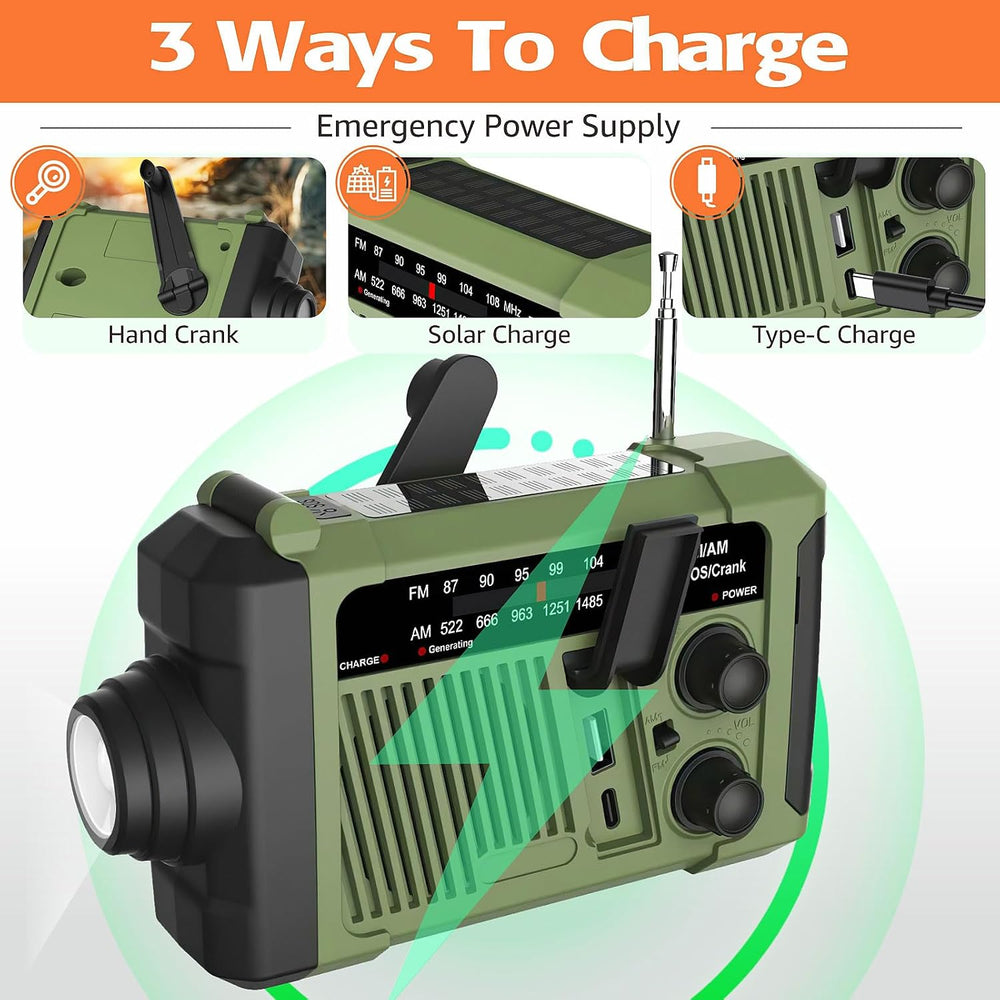 Weather Radios Portable AM FM for Work, Emergency Outdoor Radio Solar/Hand Cr...