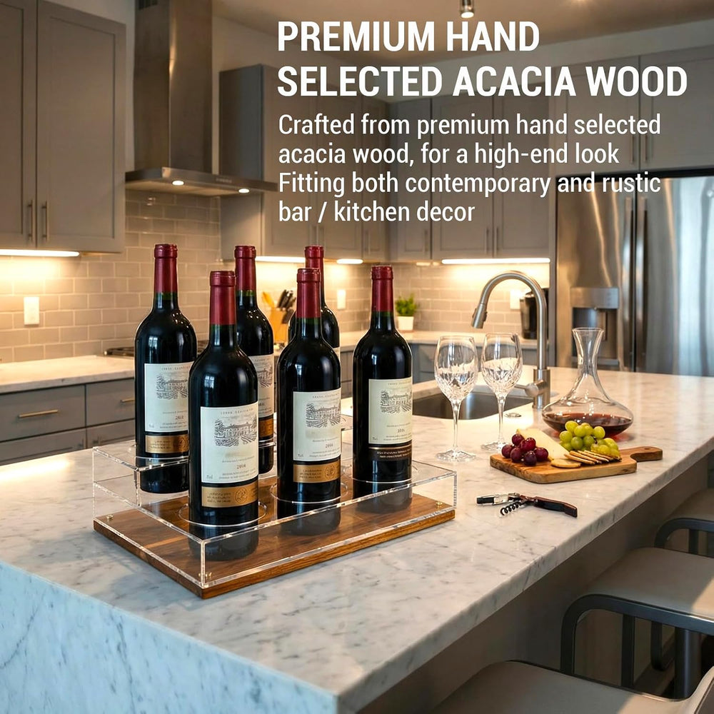 MyGift Premium Clear Acrylic Tabletop Wine Display Rack with Acacia Solid Woo...