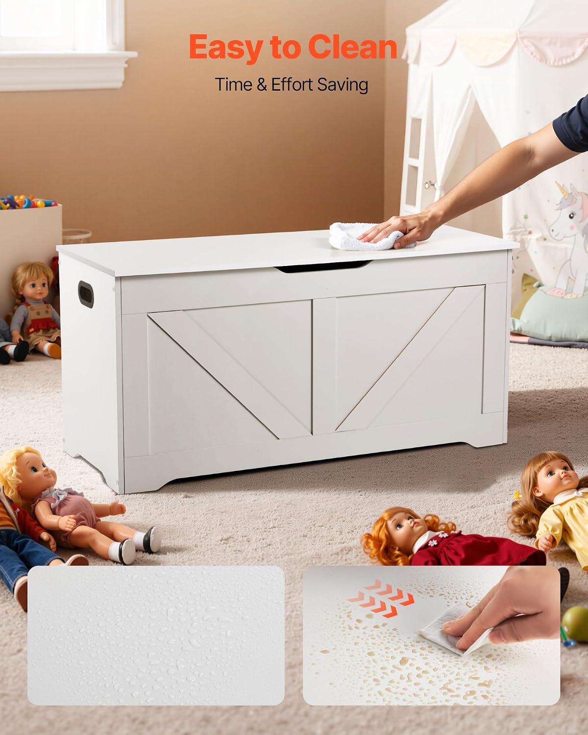 VEVOR Kids Storage Bench, Wooden Toy Box Chest, Large Storage Cabinet with Safety Hinge, Toddlers Storage Bench for Playroom, Living Room or Entryway, Easy Assembly, 38.98 x 15.55 x 18.9 in, White