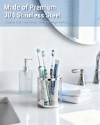 Toothbrush Holder Stand for Bathroom, 304 Stainless Steel Ventilated Organizer for Countertop with Slots for Electric Toothbrushes & Toothpaste, Family Size Tooth Brush Holder
