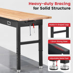 Work Bench for Garage with Drawers 60 x 22 Inch Heavy Duty Rubberwood Tabletop Work Table with Pegboard, Power Outlets Adjustable Workbench for Woodworking Shop, Home, Office, Electronic
