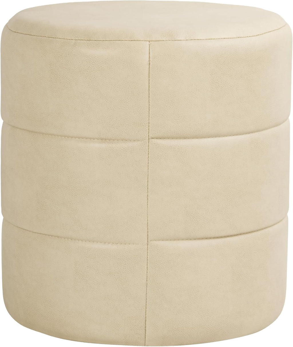 HomePop Upholstered Faux Leather Round Ottoman (No Lid, Seat Only) | HomePop Home Décor | Round Pouf Foot Rest – Cream Faux Leather