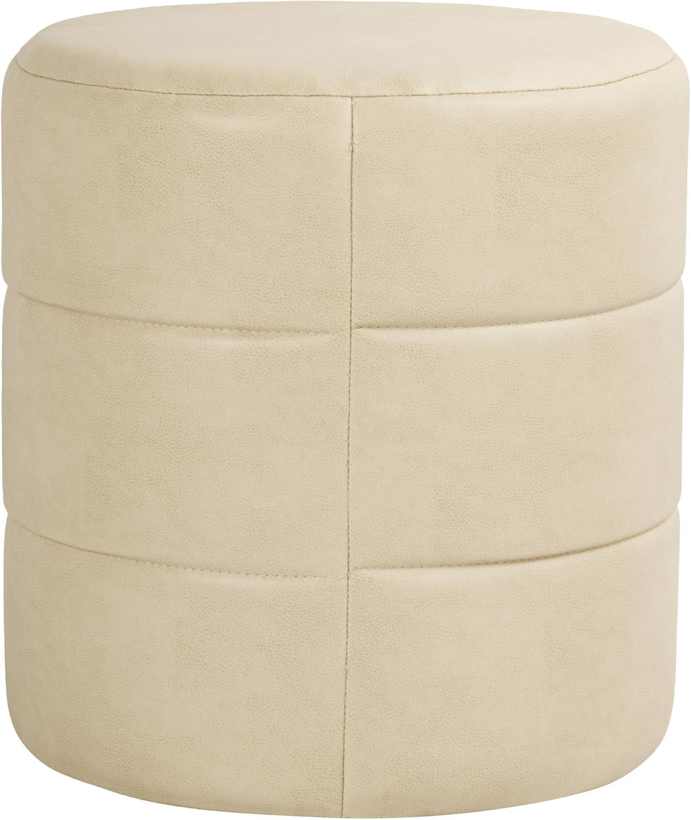 Spatial Order 18" Round Ottoman - Cream Faux Leather