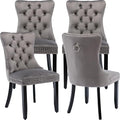 Modern Dining Chairs Set of 4, Tufted Upholstered Dining Chair with Solid Wood Legs, Grey Velvet Accent Chair, Sillas de Comedor, 4 Dining Chairs (Gray, Velvet, 4Pcs)
