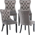 Modern Dining Chairs Set of 4, Tufted Upholstered Dining Chair with Solid Wood Legs, Grey Velvet Accent Chair, Sillas de Comedor, 4 Dining Chairs (Gray, Velvet, 4Pcs)