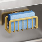 TAILI Sponge Holder for Kitchen Sink with Strong Suction Cup, Rustproof Aluminum Sink Caddy for Sponges, Removable Sponge Holder, Dish Brush for Scraper - Gold