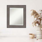 Amanti Art Grey Wall Mirror 25x21 Country Barnwood Rectangle Bathroom Mirror for Wall Decor Living Room, Small Country Rustic Wood Frame, Hangs Horizonally and Vertically, Bathroom Decor, Beveled Edge