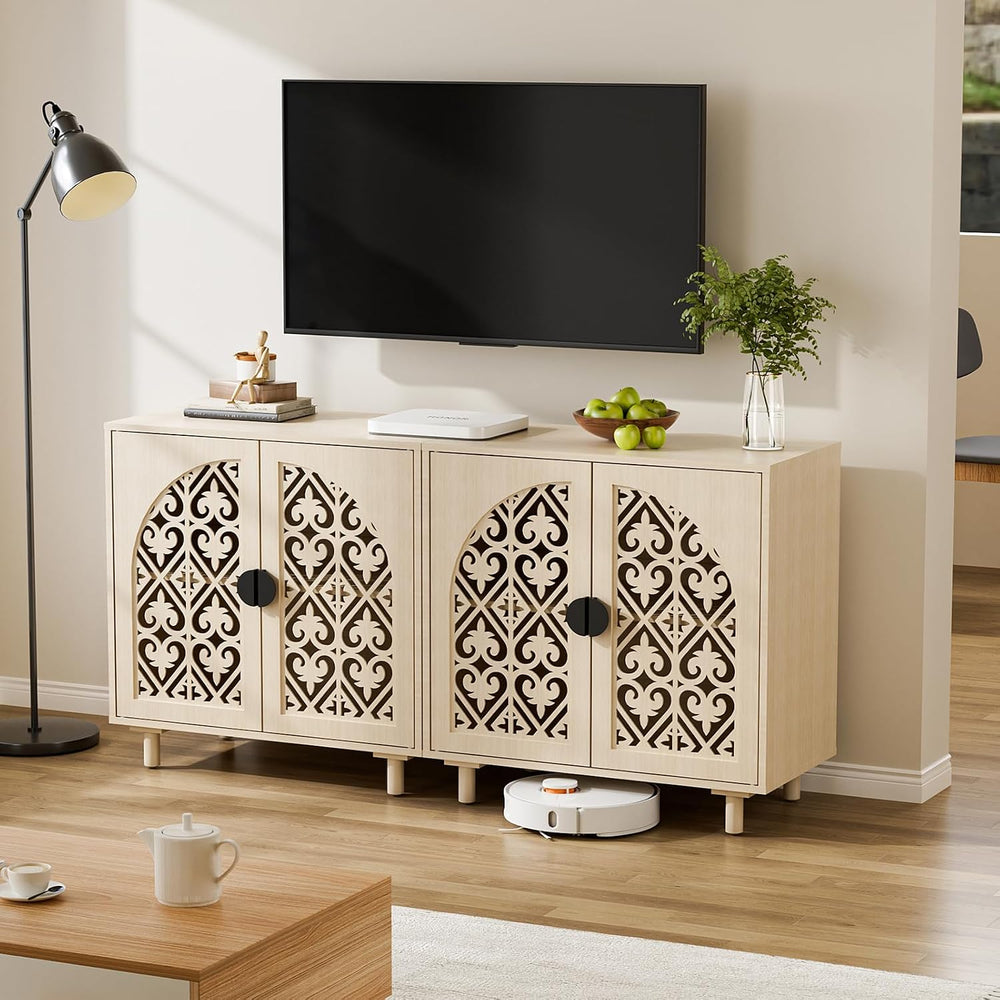 Set of 2 Sideboard Buffet Cabinet, Boho Storage Cabinet with Doors and Shelve...