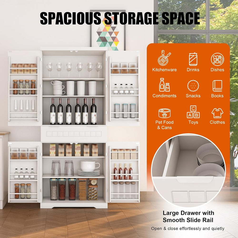 Pantries Cabinet, 71.65" Tall Storage Cabinet with Drawer, 2 Cabinets &a...